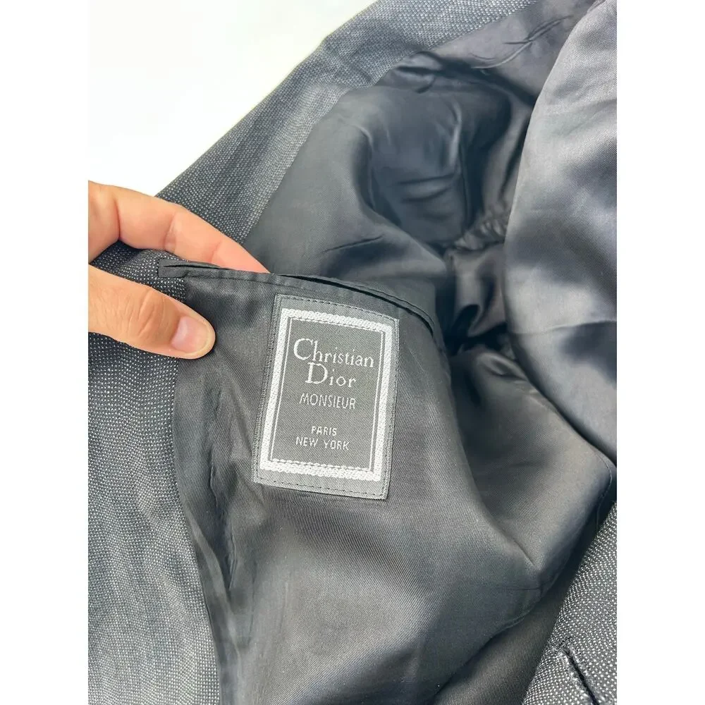 Vintage Christian Dior Oversized Blazer Suit Jacket Wool Designer Charcoal Gray - Picture 3 of 11